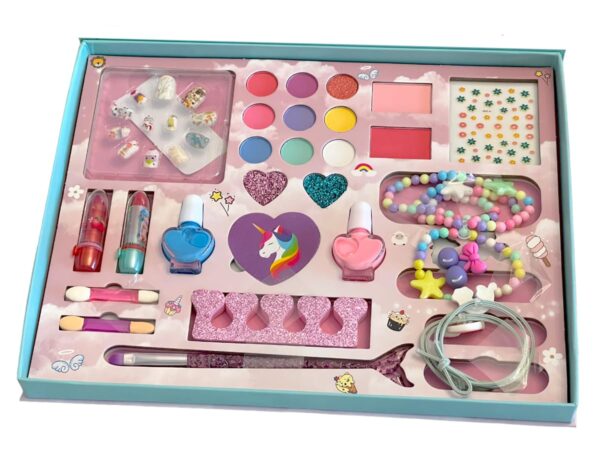 Beauty Makeup Kit for Doll Girls Children's Cosmetics Makeup Eyeshadow Palette Nail Polish Blush Carrying Box Cosmetic Bag Set