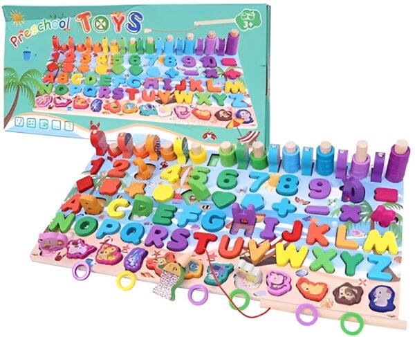 Wooden Puzzle Sorting Learning Board Toys | ABC, Numbers, Shapes, Abacus, Fish Picking Activity and Animals | Preschool Education Montessori Toys