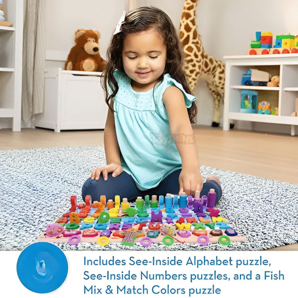Wooden Puzzle Sorting Learning Board Toys | ABC, Numbers, Shapes, Abacus, Fish Picking Activity and Animals | Preschool Education Montessori Toys