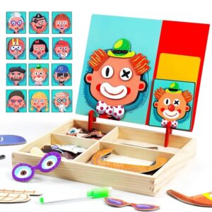 2in1 Crazy Face Clown Magnetic Drawing Board | Magnetic Facial Features Magnetic Jigsaw Puzzle Changing Wooden Children's Toys Learning Toy for Children