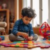Pakistani child playing with puzzle toys that support brain development