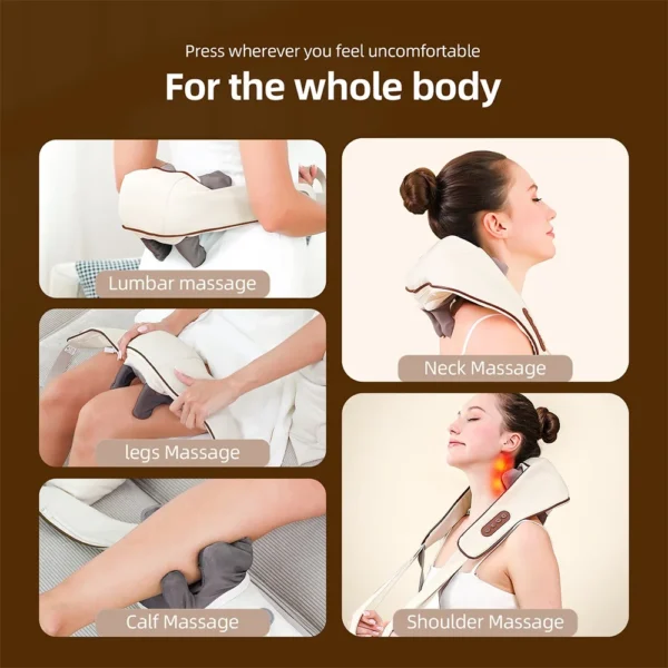 Electric Neck and Shoulder Massager Wireless Kneading Neck and Back Massage Pillow Neck Back Relaxing Massage Shawl (Random Color)