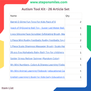 Item Details in PDF:26 Articles Autism Kit Support Therapy Parent Tools