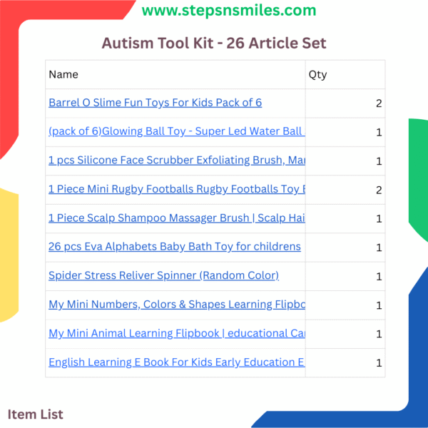Item Details in PDF:26 Articles Autism Kit Support Therapy Parent Tools