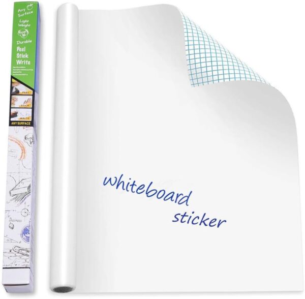 Self-Adhesive Whiteboard Wall Decal Sticker | Strong & Durable Dry Erase Wall Paper | Message Board Peel Stick White Board with 2 Marker for Kids Drawing