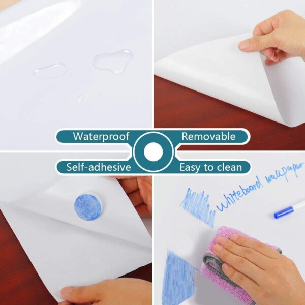 Self-Adhesive Whiteboard Wall Decal Sticker | Strong & Durable Dry Erase Wall Paper | Message Board Peel Stick White Board with 2 Marker for Kids Drawing