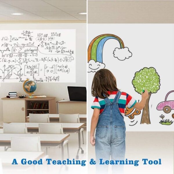 Self-Adhesive Whiteboard Wall Decal Sticker | Strong & Durable Dry Erase Wall Paper | Message Board Peel Stick White Board with 2 Marker for Kids Drawing