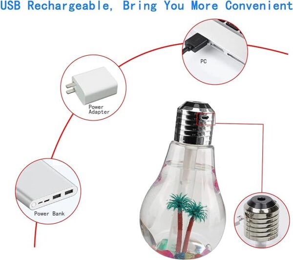 USB Air Humidifier | Bulb Humidifier Lamp Shape | Decorative Lights Diffuser, Purifier Atomizer With Colorful LED Night Light for Office Desk, Bedroom, Living Room, Home Decor