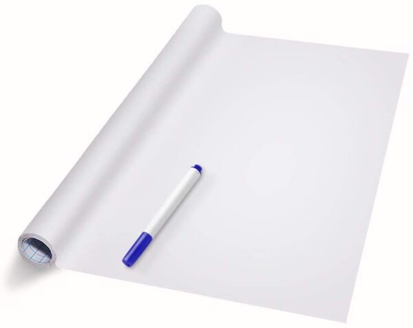 Self-Adhesive Whiteboard Wall Decal Sticker | Strong & Durable Dry Erase Wall Paper | Message Board Peel Stick White Board with 2 Marker for Kids Drawing