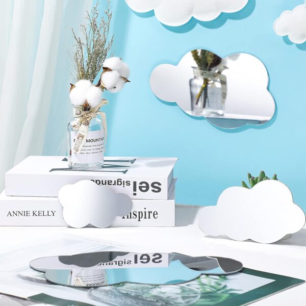 8 Pcs  Acrylic Cloud Shape Mirror Wall Art Decor Cloud Mirror Stickers Decals for Kids Girls Bedroom Bathroom Playroom silver
