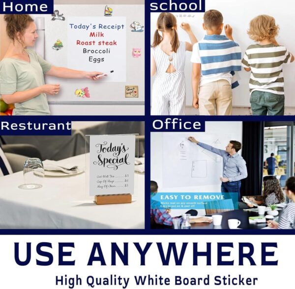 Self-Adhesive Whiteboard Wall Decal Sticker | Strong & Durable Dry Erase Wall Paper | Message Board Peel Stick White Board with 2 Marker for Kids Drawing
