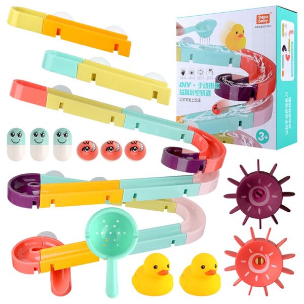 Bath Time Ball Track Water Play 24 pieces | Kids Bath Toys Wall Suction Cup Marble Race Run Track Bathroom Bathtub Baby Play Water Games Toy Kit for Boys Girls