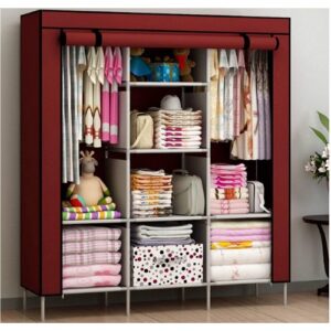 3 Door 88130 Fancy & Portable Foldable Closet Wardrobe Storage Organizer with Shelves Foe Multi Purpose (random color)