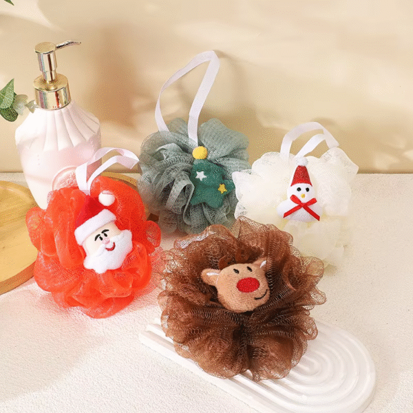 Kids Bath Sponge Ball - Bath Loofah Mesh Pouf Shower Exfoliator Scrubber Bath Foaming Ball Loofah with Soft Toy (random character )