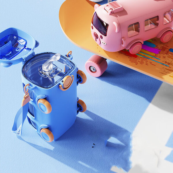 kids Cute Bear Baby Bus Tritan Water Bottle Student School Children Creative Straw Car Water Bottle Cup 500ml (Random Color)
