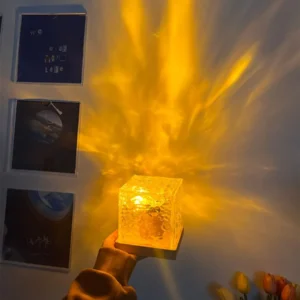 Dynamic Rotating Water Ripple Night Light 3 Colors Flame Crystal Lamp for Living Room Study Bedroom (with remote Attached USB cable)
