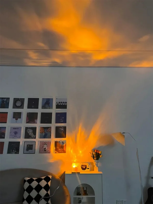 Dynamic Rotating Water Ripple Night Light 3 Colors Flame Crystal Lamp for Living Room Study Bedroom (No remote  Attached USB cable)