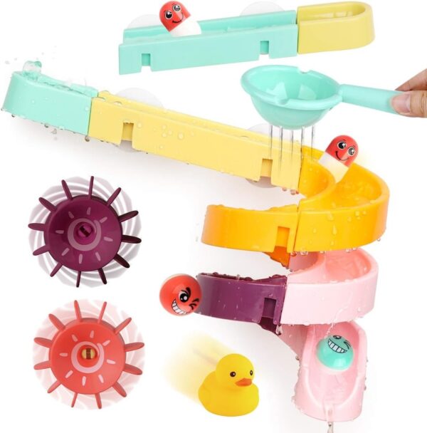 Bath Time Ball Track Water Play 24 pieces | Kids Bath Toys Wall Suction Cup Marble Race Run Track Bathroom Bathtub Baby Play Water Games Toy Kit for Boys Girls