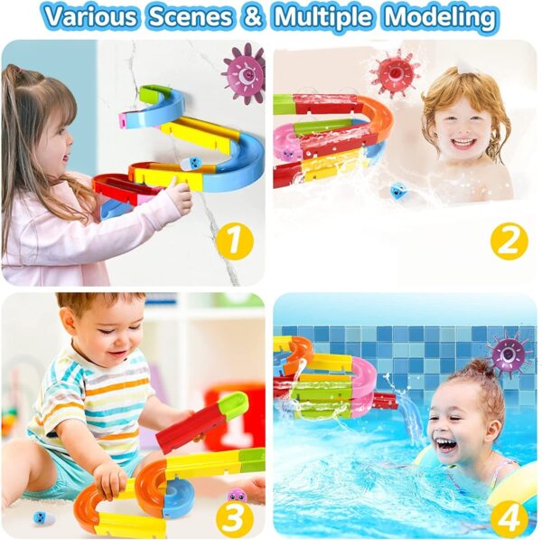 Bath Time Ball Track Water Play 24 pieces | Kids Bath Toys Wall Suction Cup Marble Race Run Track Bathroom Bathtub Baby Play Water Games Toy Kit for Boys Girls