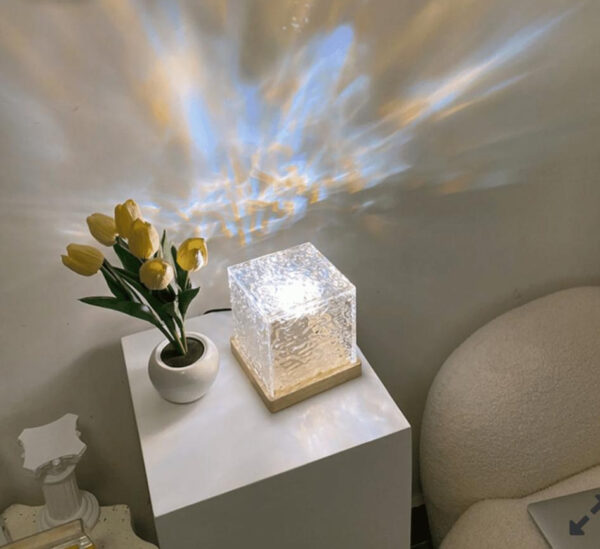 Dynamic Rotating Water Ripple Night Light 3 Colors Flame Crystal Lamp for Living Room Study Bedroom (No remote  Attached USB cable)