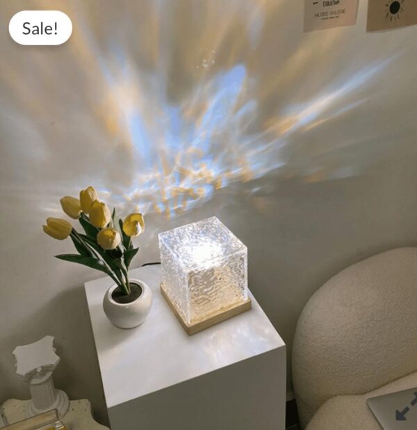 Dynamic Rotating Water Ripple Night Light 3 Colors Flame Crystal Lamp for Living Room Study Bedroom (No remote  Attached USB cable)