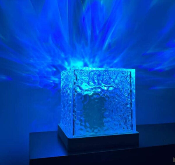 Dynamic Rotating Water Ripple Night Light 3 Colors Flame Crystal Lamp for Living Room Study Bedroom (No remote  Attached USB cable)