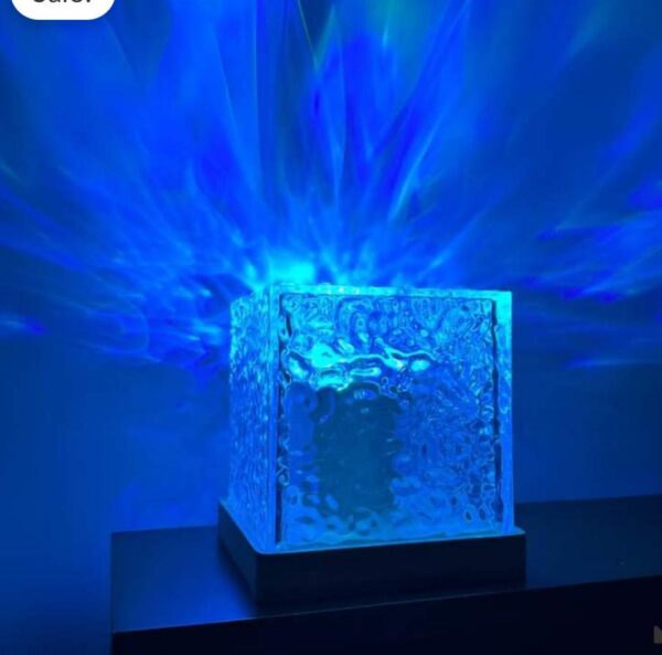 Dynamic Rotating Water Ripple Night Light 3 Colors Flame Crystal Lamp for Living Room Study Bedroom (No remote  Attached USB cable)