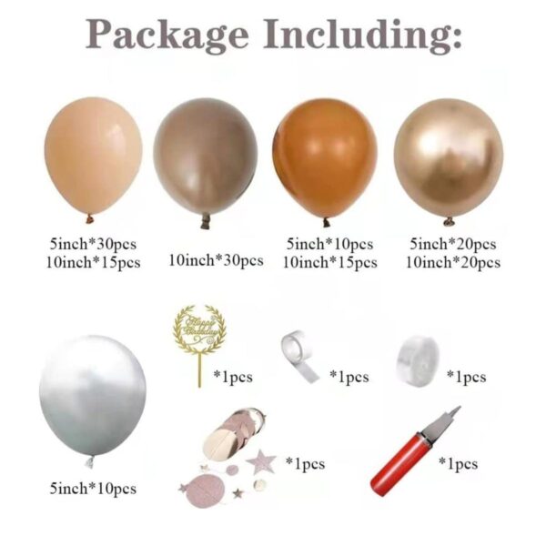 Balloon Garland Kit Coffee Brown for Garland Theme Party Birthday Baby Shower Wedding Decorations (155 pcs of different balloons in 1 packet)