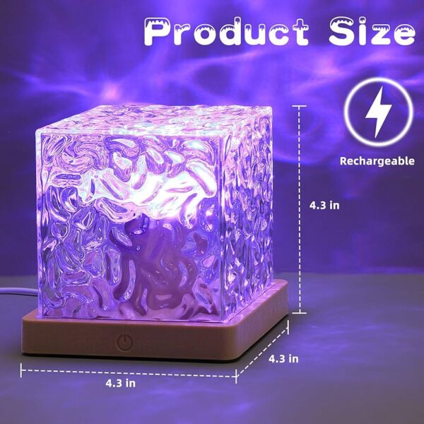 Dynamic Rotating Water Ripple Night Light 3 Colors Flame Crystal Lamp for Living Room Study Bedroom (No remote  Attached USB cable)