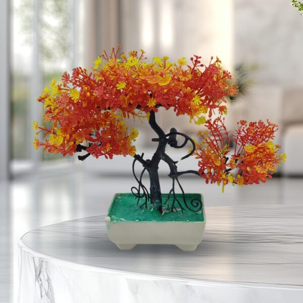 Orange Artificial Bonsai Tree ( 1 Piece )–    Bonsai Tree Room Decor for Home, Office & Bedroom | Best Artificial Pot