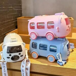kids Cute Bear Baby Bus Tritan Water Bottle Student School Children Creative Straw Car Water Bottle Cup 500ml (Random Color)