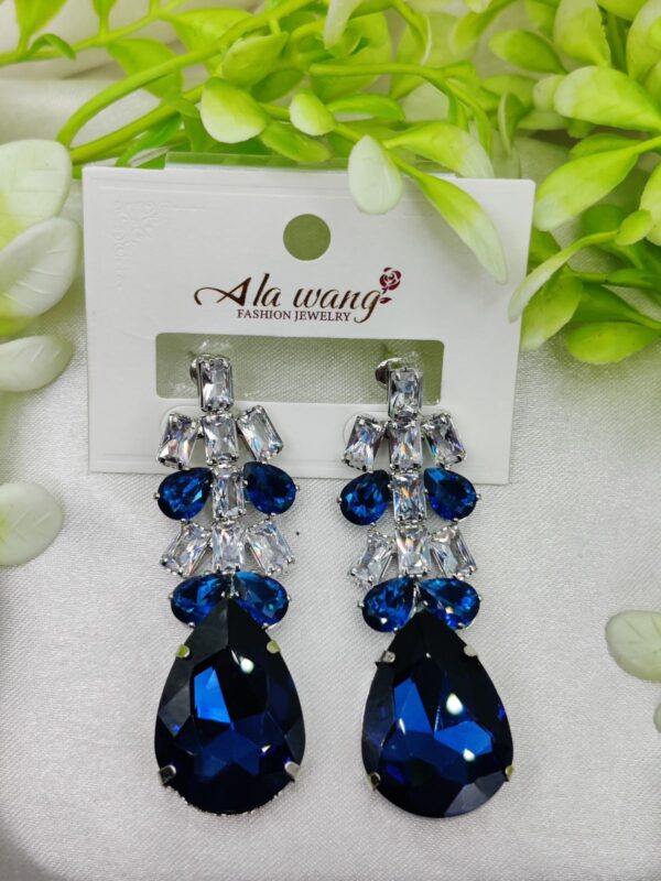 Imported Elegant Blue Crystal Drop Earrings – Glamorous Fashion Jewelry | Best Quality Artificial Earrings For Girls & Women