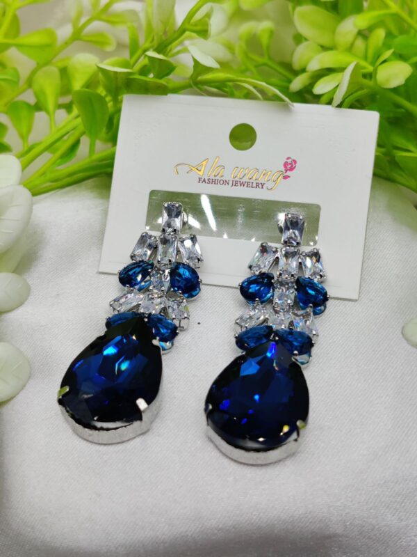 Imported Elegant Blue Crystal Drop Earrings – Glamorous Fashion Jewelry | Best Quality Artificial Earrings For Girls & Women