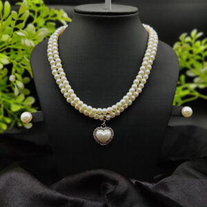 Imported Elegant Double-Strand Pearl Necklace with Heart Pendant | Girls & Women Fashion