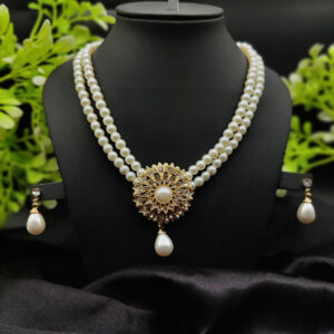 Imported Radiant Double-Layered Pearl Necklace with Golden Sunburst Pendant | Girls & Women Fashion