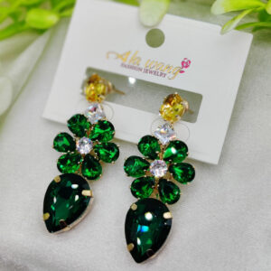 Imported Emerald Radiance Floral Drop Earrings – A Royal Statement | Luxury Looks Earrings For Girls & Women