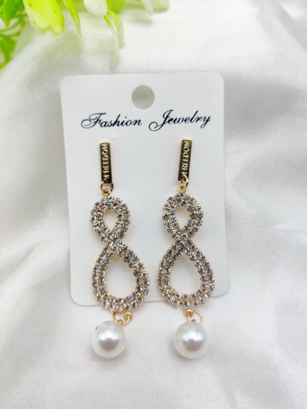 Imported Infinity Charm Pearl Drop Earrings - Sparkling Elegance | Best Quality Artificial Earrings For Girls