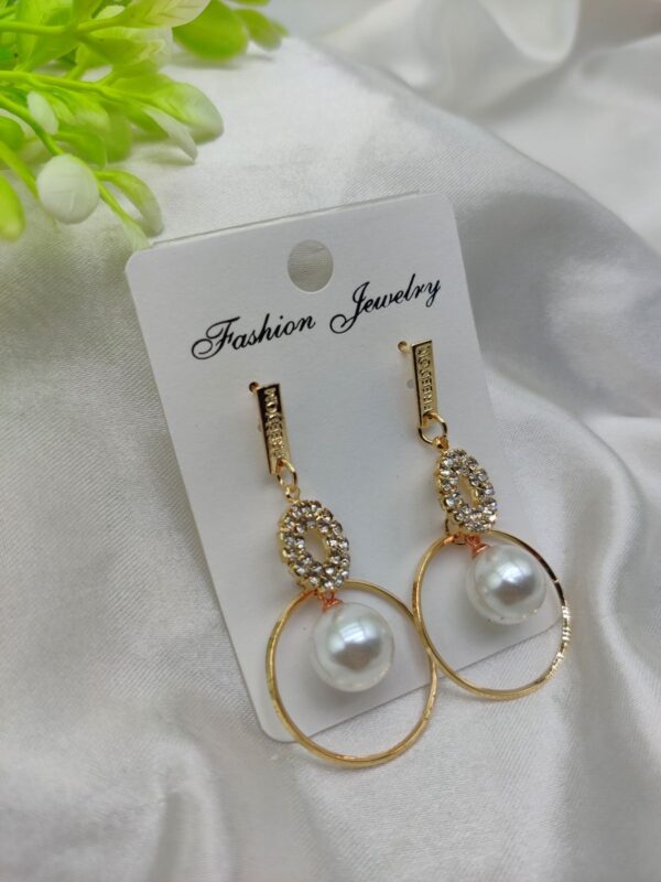 Imported Elegant Pearl Hoop Earrings with Dazzling Crystal Accents – Luxe Fashion Jewelry | Best Quality Earrings For Girls & Women