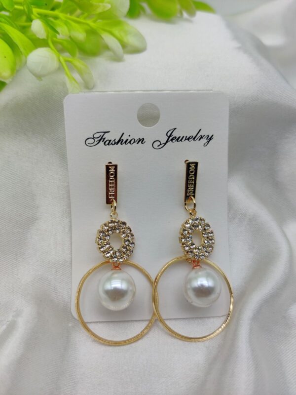 Imported Elegant Pearl Hoop Earrings with Dazzling Crystal Accents – Luxe Fashion Jewelry | Best Quality Earrings For Girls & Women