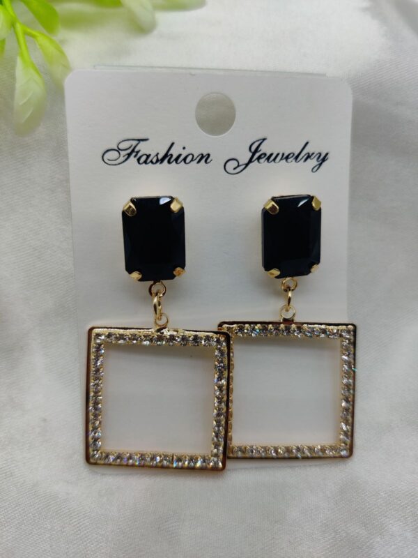 Imported Elegant Square Dangle Earrings with Luxe Black Crystal Top | Best Quality Artificial Earrings