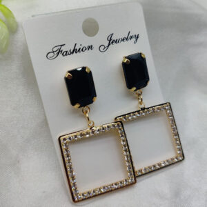 Imported Elegant Square Dangle Earrings with Luxe Black Crystal Top | Best Quality Artificial Earrings