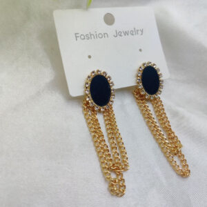 Imported Elegant Black & Gold Oval Chain Earrings – Luxury Redefined | Best Quality Earring For Girls & Women | Artificial Earrings