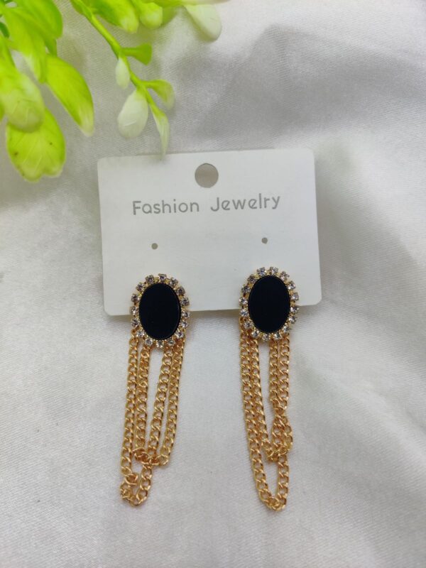 Imported Elegant Black & Gold Oval Chain Earrings – Luxury Redefined | Best Quality Earring For Girls & Women | Artificial Earrings