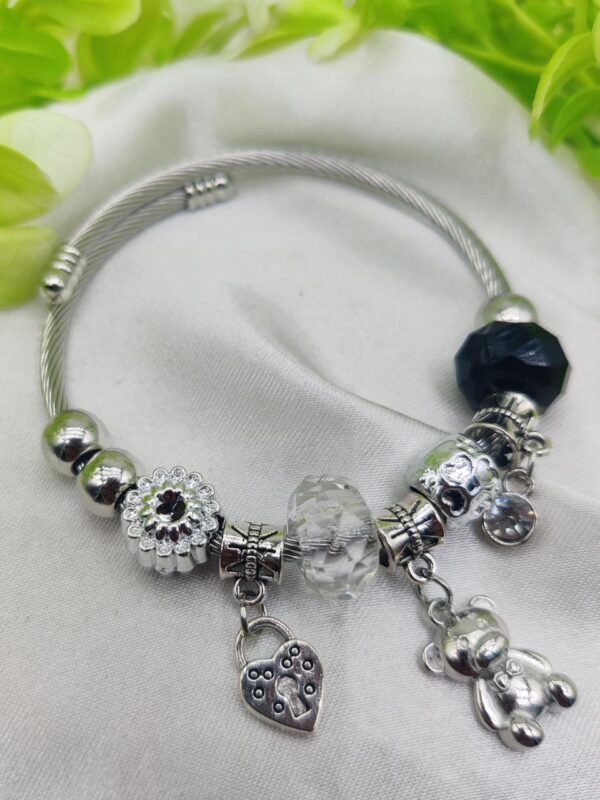 1 Piece Imported Pandora-Inspired Silver Charm Bracelet – Heart & Teddy Accents | Best Quality Bracelet For Girls & Women | Girls & Women Jewellery