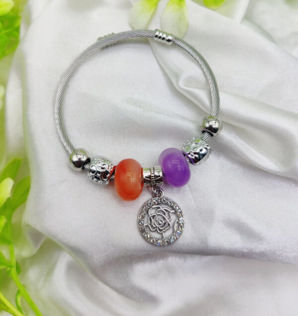 1 Piece Imported Elegant Pandora Bracelet with Rose Charm and Beaded Accents | Best Quality Bracelet For Girls & Women | Girls & Women Jewellery