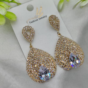 Luxurious Teardrop Crystal Earrings with Pave Detailing Earrings - Luxurious Gold Finish | Best Quality Artificial Earrings For Girls & Women