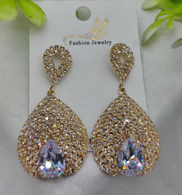 Luxurious Teardrop Crystal Earrings with Pave Detailing Earrings - Luxurious Gold Finish | Best Quality Artificial Earrings For Girls & Women
