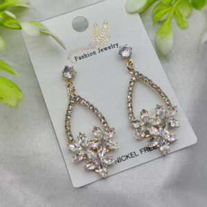 Imported Elegant Crystal Floral Drop Earrings – Nickel Free Earrings - Luxurious Gold Finish | Best Quality Artificial Earrings For Girls & Women
