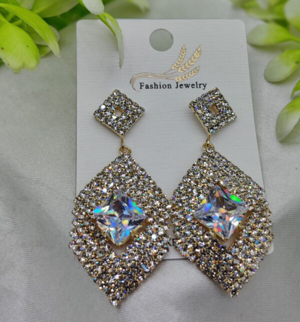 Imported Dazzling Geometric Crystal Drop Earrings - Nickel-Free Luxury Earrings – Nickel Free Earrings - Luxurious Gold Finish | Best Quality Artificial Earrings For Girls & Women