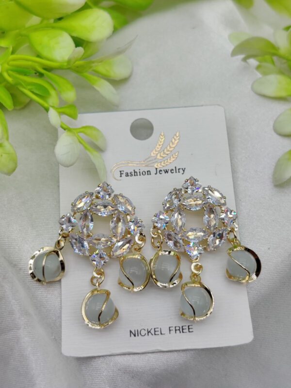 Imported Exquisite Crystal Halo Earrings with Chic Gemstone Dangles | Best Quality Artificial Earrings For Girls & Women